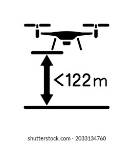 Max flight height black glyph manual label icon. Altitude limit for drone. Maximum allowable altitude. Silhouette symbol on white space. Vector isolated illustration for product use instructions