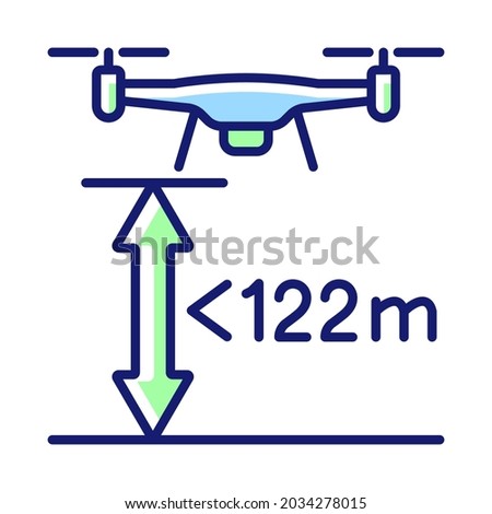 Max flight height RGB color manual label icon. Altitude limit for drone. Maximum allowable altitude. 400 ft rule. Isolated vector illustration. Simple filled line drawing for product use instructions