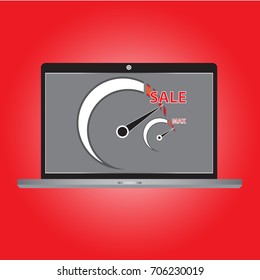 Max level of sales concept on laptop with simple vector - Point of sale concept