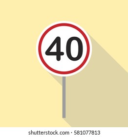 max speed at 40 traffic sign all in light brown or cream square flat design with shadow effect