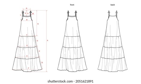 Maxi Dress, Flat Sketch, Tech Sketch