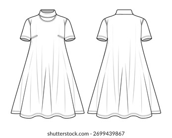 Vestido maxi vista frontal y posterior ilustración de maqueta de Vector de boceto plano técnico.