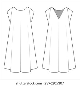 Maxi Dress, A Line Dress Front and Back Vector Template