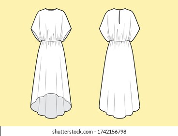 maxi dress una pieza ilustración vectorial de moda plantilla bocetos