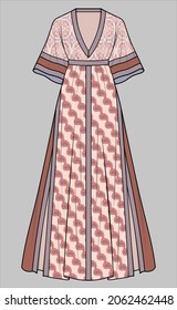 MAXI LENGTH DRESS IN PAISLEY PRINT FOR WOMEN IN EDITABLE VECTOR FILE