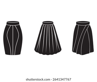 maxi pleated,pencil skirt sketch icon silhouette vector illustration
