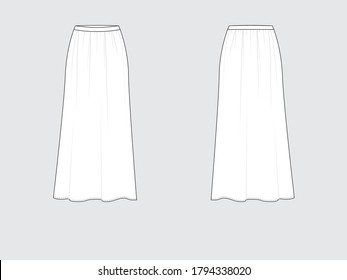 maxi skirt, front and back, drawing pattern with vector illustration