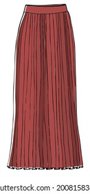 Maxi skirt giving elongated effect. Isolated midi dress for feminine look, elegant apparel for women. Girlish clothes designed in vintage or retro. Fashion and trends in vogue. Vector in flat style