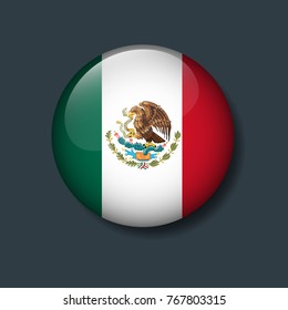 Maxico Flag on 3D Button, National Football or Soccer team logo Concept.