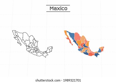 Maxico map city vector divided by colorful outline simplicity style. Have 2 versions, black thin line version and colorful version. Both map were on the white background.