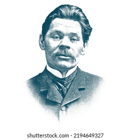 Maxim Gorky. Russian - Soviet writer. He was also a five - time nominee for the Nobel Prize in Literature.founder of the socialist realism literary method. engraving vector image of maxim gorky.