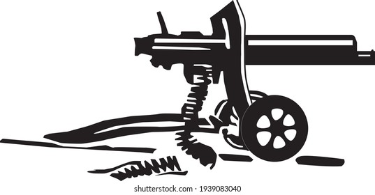 maxim machine gun of the First World War there is an illustration of a black vector on a white background