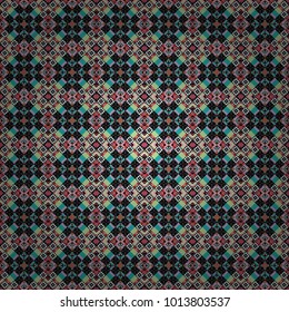 Maximal element tiles geometric seamless pattern in black, white and green colors. Seamless background. Vector illustration.