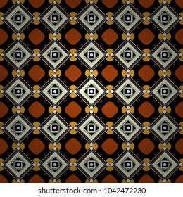 Maximal element tiles geometric seamless pattern in white, black and orange colors. Seamless background. Vector illustration.