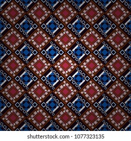 Maximal element tiles geometric seamless pattern in brown, black and white colors. Seamless background. Vector illustration.