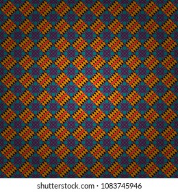Maximal element tiles geometric seamless pattern in black, blue and yellow colors. Seamless background. Vector illustration.