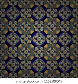 Maximal element tiles geometric seamless pattern in green, black and blue colors. Seamless background. Vector illustration.