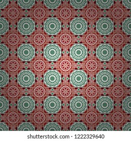 Maximal element tiles geometric seamless pattern in white, green and red colors. Seamless background. Vector illustration.