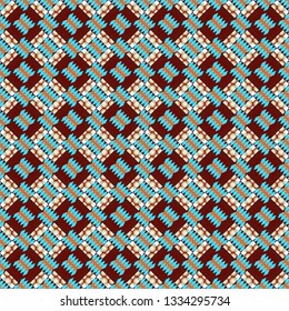 Maximal element tiles geometric seamless pattern in red, orange and blue colors. Seamless background. Vector illustration.