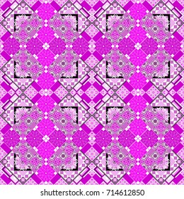 Maximal element tiles geometric seamless pattern in white, pink and magenta colors. Seamless background. Vector illustration.