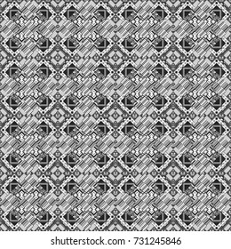 Maximal element tiles geometric seamless pattern in black, white and gray colors. Seamless background. Vector illustration.