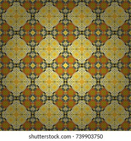 Maximal element tiles geometric seamless pattern in yellow, beige and orange colors. Seamless background. Vector illustration.