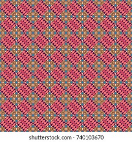 Maximal element tiles geometric seamless pattern in beige, pink and brown colors. Seamless background. Vector illustration.