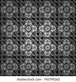 Maximal element tiles geometric seamless pattern in gray, black and white colors. Seamless background. Vector illustration.