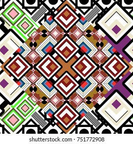 Maximal element tiles geometric seamless pattern in white, black and brown colors. Seamless background. Vector illustration.