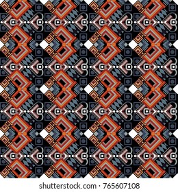 Maximal element tiles geometric seamless pattern in red, gray and black colors. Seamless background. Vector illustration.
