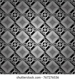 Maximal element tiles geometric seamless pattern in white, gray and black colors. Seamless background. Vector illustration.