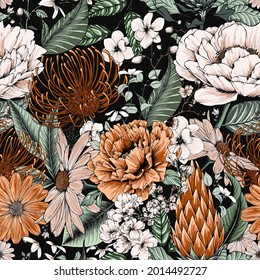 Maximalist Vintage Modern Vector Floral Seamless Pattern