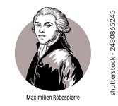 Maximilian Robespierre - French revolutionary, lawyer, one of the most famous and influential political figures of the Great French Revolution. Hand drawn vector illustration