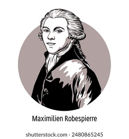 Maximilian Robespierre - French revolutionary, lawyer, one of the most famous and influential political figures of the Great French Revolution. Hand drawn vector illustration