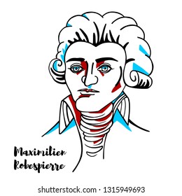 Maximilien Robespierre engraved vector portrait with ink contours. French lawyer and politician, as well as one of the best known and most influential figures associated with the French Revolution.