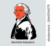 Maximilien Robespierre - French revolutionary, lawyer, one of the most famous and influential political figures of the Great French Revolution. Hand-drawn vector illustration