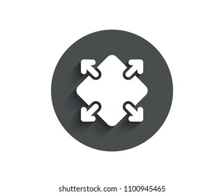 Maximize arrow simple icon. Full screen symbol. Maximise Navigation sign. Circle flat button with shadow. Vector