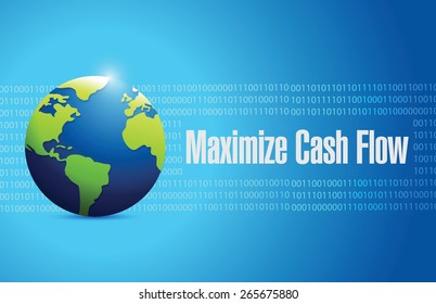 maximize cash flow globe sign illustration design over blue background