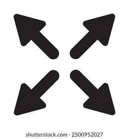 Maximizar y expandir, flechas de dirección desde el Vector de iconos de pantalla completa.  Flecha de estilo plano significa de expansión y Ilustración vectorial de íconos abiertos.