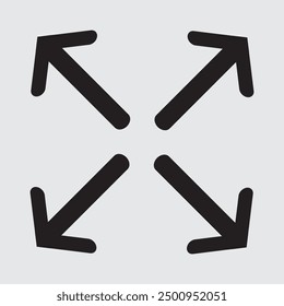 Maximize and expand, direction arrows from full screen icon vector.  Flat style Arrow means from expansion and open icon vector illustration.