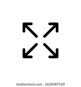 Maximize icon with arrows pointing outward, representing screen expansion, window resize, or zoom in in minimalistic black design