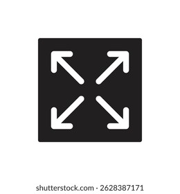 Maximize icon with arrows pointing outward, representing screen expansion, window resize, or zoom in in minimalistic black design
