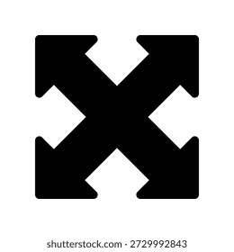 Maximize Icon: Bold Black Arrows Expanding to Corners, Four-Way External Growth Symbol for Software UI