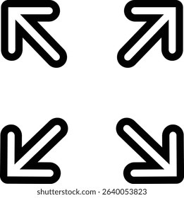 Maximize icon logo design Full Screen Arrow and Exit Screen Icons Black Silhouette line. Minimalist with arrows pointing outward, representing zoom or expand functions in digital interfaces