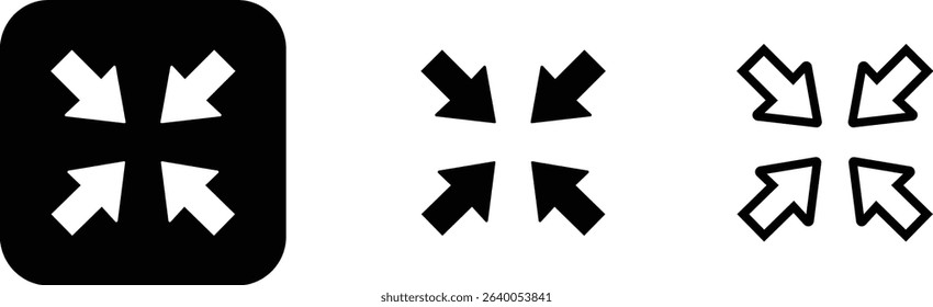 Maximize icon logo design Full Screen Arrow and Exit Screen Icons Black Silhouette flat line set. Minimalist with arrows pointing outward, representing zoom or expand functions in digital interfaces