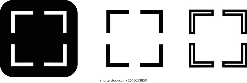 Maximize icon logo design Full Screen Arrow and Exit Screen Icons Black Silhouette flat line set. Minimalist with arrows pointing outward, representing zoom or expand functions in digital interfaces