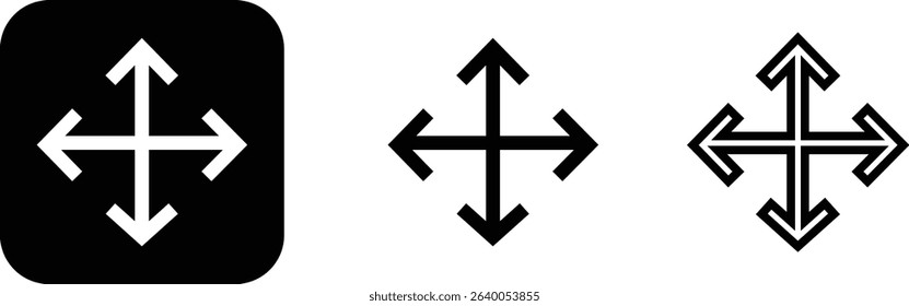 Maximize icon logo design Full Screen Arrow and Exit Screen Icons Black Silhouette flat line set. Minimalist with arrows pointing outward, representing zoom or expand functions in digital interfaces