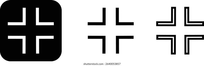 Maximize icon logo design Full Screen Arrow and Exit Screen Icons Black Silhouette flat line set. Minimalist with arrows pointing outward, representing zoom or expand functions in digital interfaces