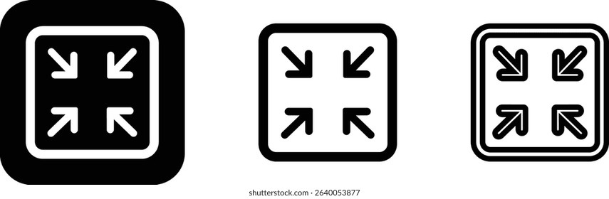 Maximize icon logo design Full Screen Arrow and Exit Screen Icons Black Silhouette flat line set. Minimalist with arrows pointing outward, representing zoom or expand functions in digital interfaces