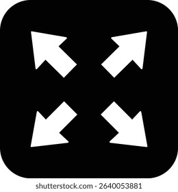 Maximize icon logo design Full Screen Arrow and Exit Screen Icons Black Silhouette flat. Minimalist with arrows pointing outward, representing zoom or expand functions in digital interfaces